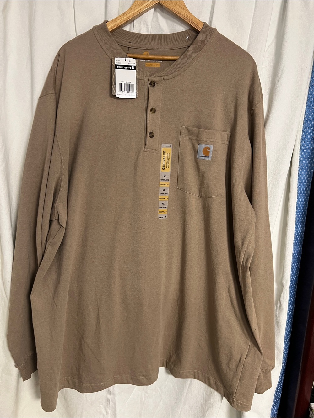NWT XXL Carhartt Men’s Long-Sleeve Henley Pocket Shirt - Tan Brown